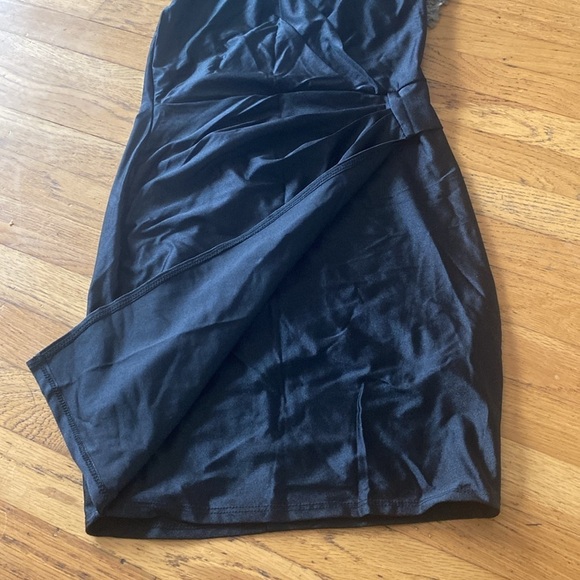 Fashion Q Black Waist Wrap Around Mini Spaghetti Dress Size Medium - Picture 4 of 12